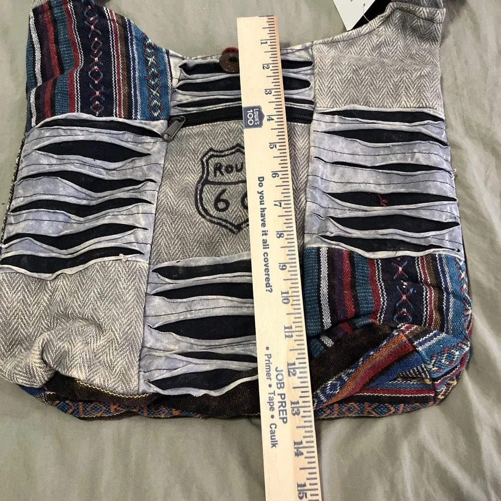 ROUTE 66  RISING INTER Boho  Bag FAIR TRADE Nepal THREE OUTSIDE POCKETS